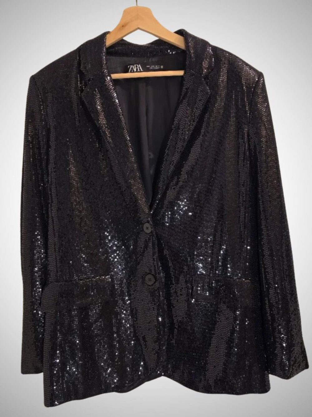 Zara Black Micro-Sequin Blazer Jacket - Excellent Condition - Size M